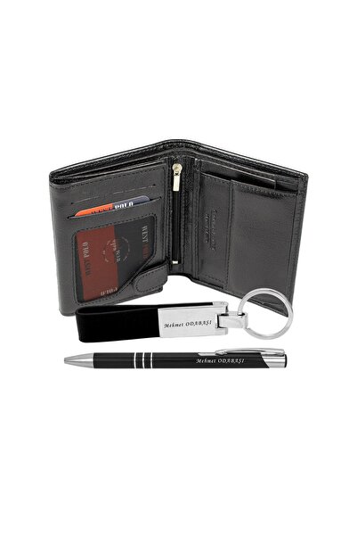 Westpolo West Polo Hakiki Deri Erkek Cüzdan İsme Özel Kalem ve Anahtarlık Hed...