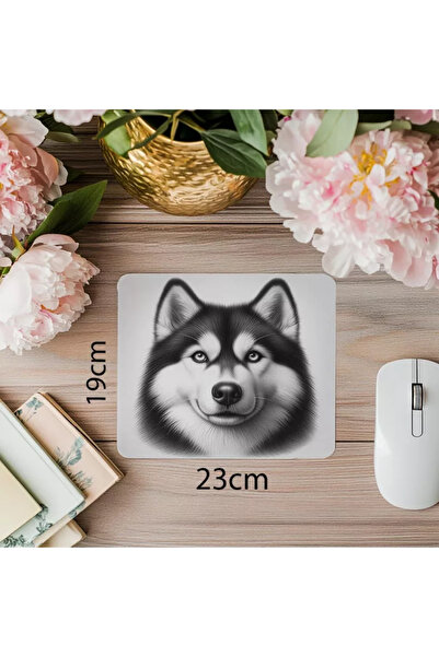 Wisdom Rain لوحة ماوس مرسومة يدويًا من كلب سيبيريا مع خلفية رمادية - 19 × 23 سم 2 مم مستطيلة مطبوعة مستوردة