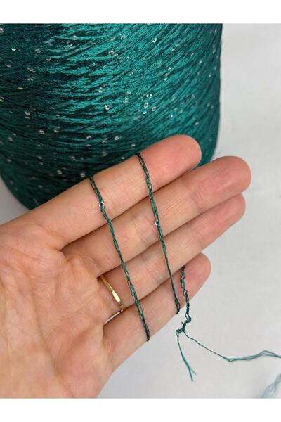 Pİ Yarn küçük gümüş pullu yeşil örgü ipi