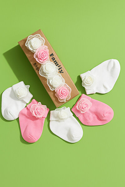 baby socks Lüx Hediyelik Gül Nakışlı Bebek Çorabı Kutusu