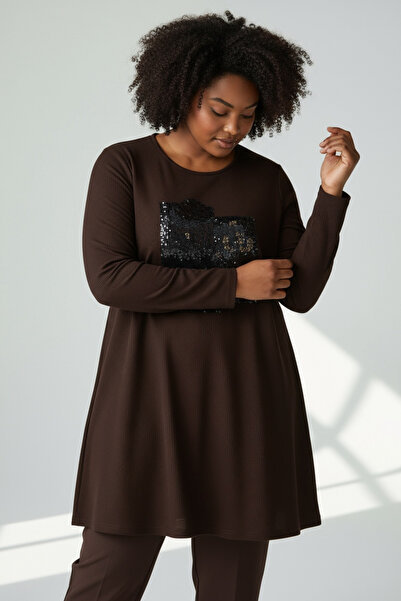 ECE GİYİM Women's Front Stone-Detail Tunic with Elastic Sleeves in Oversize Size