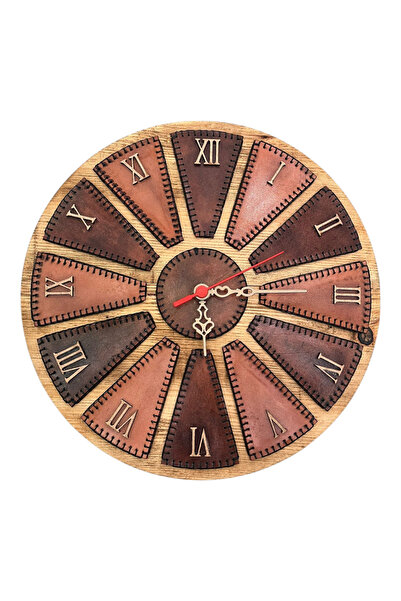 MelAlp ساعة حائط من الخشب الصلب والجلد الطبيعي بقطر 30 سم