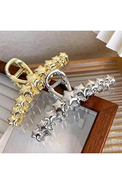 REBORN DESIGN مشبك معدني فضي اللون على شكل نجمة متتالية طراز هلال بطول 11 سم