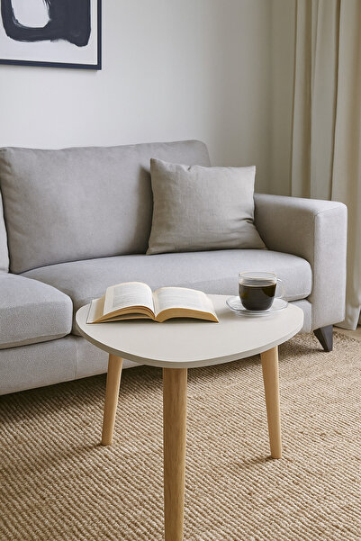 OEM Masuta pentru cafea, din lemn, culoare alba, forma ovala 38 x 38 x H 39 cm