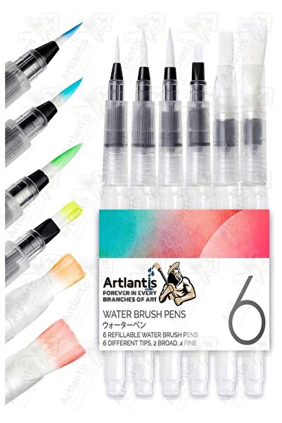 Artlantis Su Hazneli Kalem Fırça 6 lı 1 Paket Suluboya Fırça Kalemi Kaligrafi Hat Fırçası Sulu Boya Su Hazneli