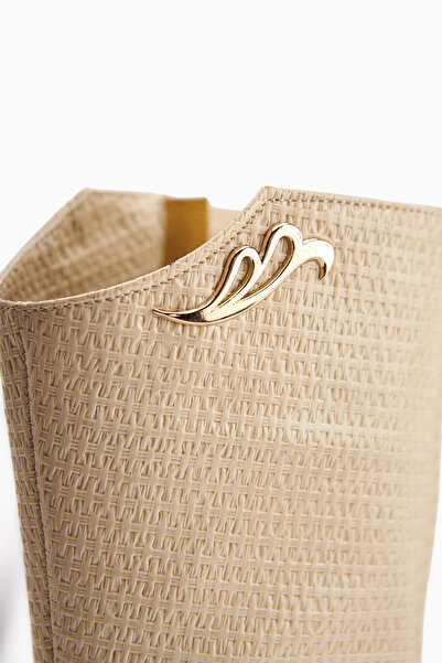 Limoya Γυναικείες μπότες με τακούνι Aria Beige με σχέδιο κροκόδειλου