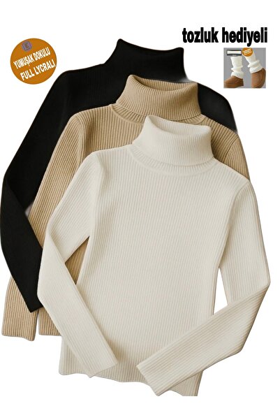 EMKA GİYİM Triple Combination Turtleneck High-Neck Sweater Bodysuit Full Lycra