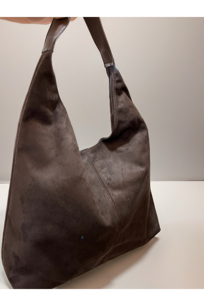 VELLA BAG Suede Velvet Large Size Bitter Coffee Hand and Shoulder Bag
