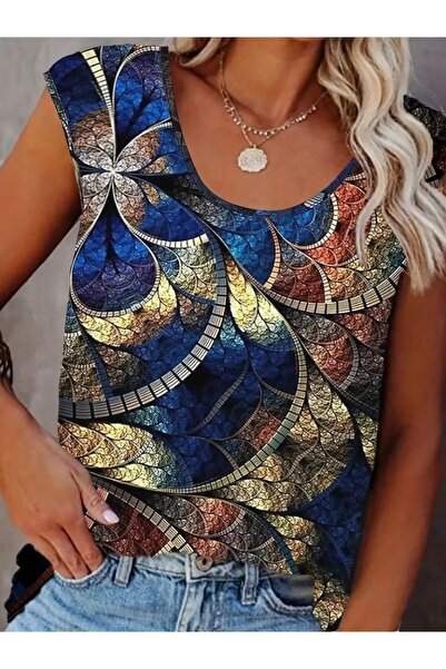 ESSFASIHON Γυναικεία μπλούζα με μηδενικό μανίκι με στρογγυλή λαιμόκοψη με μικ...