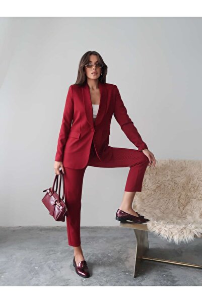 Swass Burgundy Classic Blazer Jacket and Fabric Trousers Set