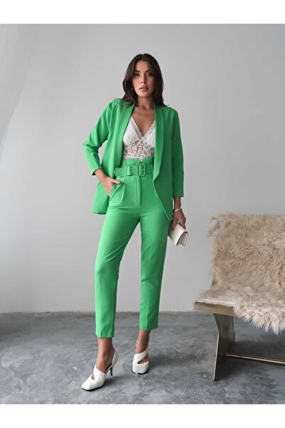 Swass Green Classic Jacket and High Waist Fabric Pants Set