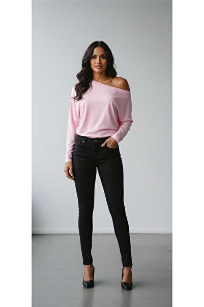 milio Tricou cu mânecă lungă pentru femei, cu umăr dezactivat, asimetric, cro...