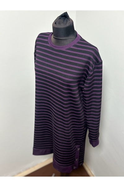 MSA Giyim Жіноча туніка з розрізом, довгими рукавами, смужками, щодня, еластична, з трикотажу, з капюшоном