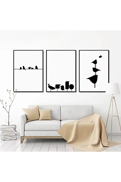 Linacci Комплект от 3 черни метални рамки с абстрактни птици върху истинско стъкло