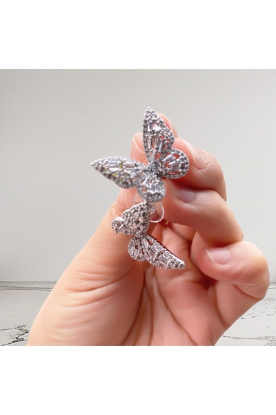 VEGALUXE Steel Zircon Stone Butterfly Earrings