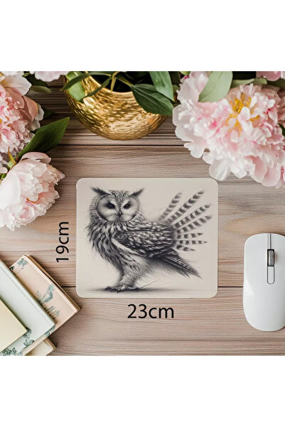 Wisdom Rain Mousepad cu desen de pene cu figură de bufniță – Textura naturală...