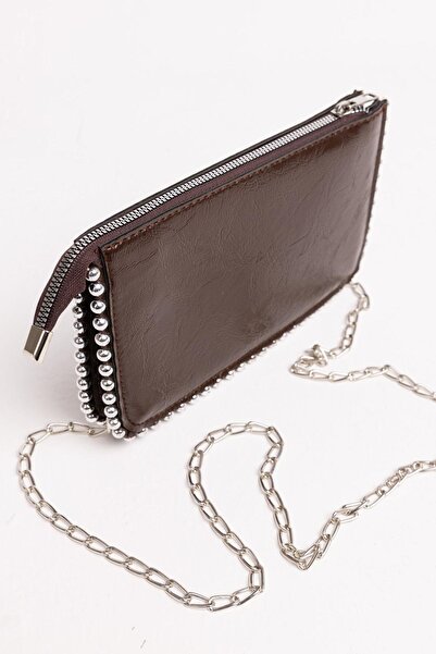 Moda Pie حقيبة نسائية بتفاصيل خرزية باللون البني