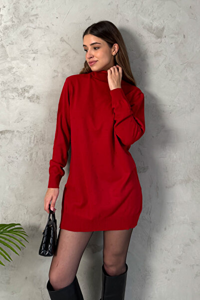 ModaPlaza Women's Pompom Patterned Turtleneck Knitwear Tunic 5211