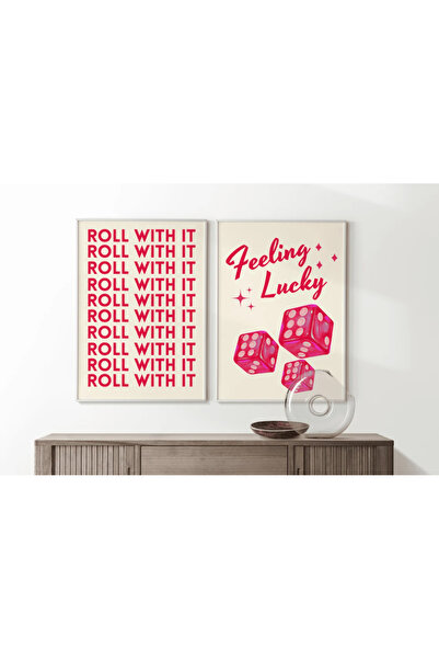 PAM STUDIO Lucky You Poster Seti – Pembe Retro 3’lü Motivasyon ve Şans Temalı Duvar Tablosu
