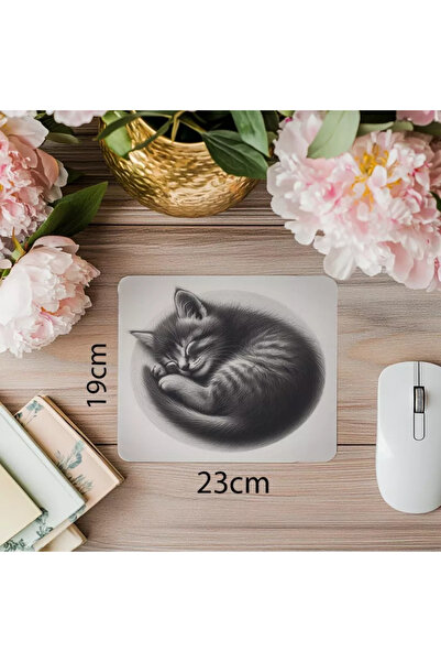 Wisdom Rain Mousepad cu desen de pisică adormită – stil de desen cu cărbune -...