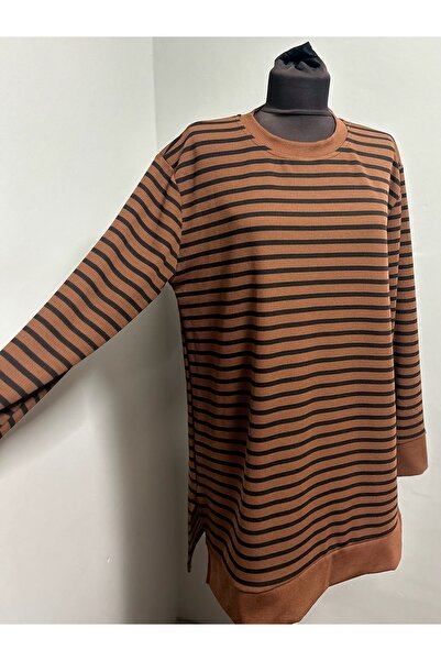 MSA Giyim Γυναικείο μακρυμάνικο ριγέ φορμάκι με λεπτομέρεια με σχισμή, καθημερινό ελαστικό τουνίκ, χτενισμένο βαμβακερό