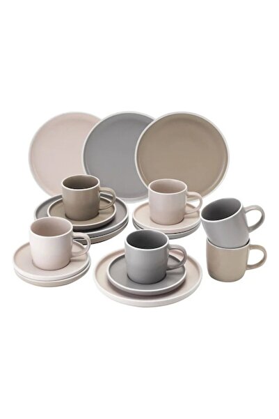 OEM Set serviciu pentru 6 persoane, 16 piese, Van Well, Bej-gri-maro