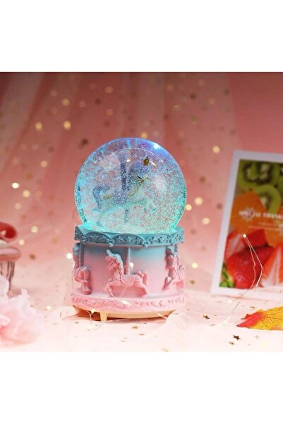 Seila Atlı Karınca Unicorn Işıklı ve Müzikli Orta Boy Kar Küresi