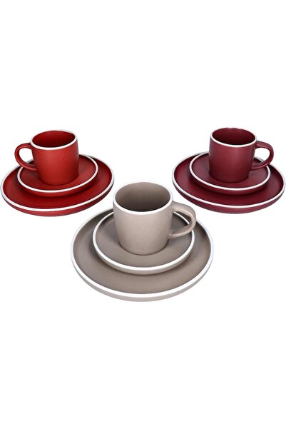 OEM Coffee Service for 6 People, 18 Pieces, Van Well, Pink-dark red-beige