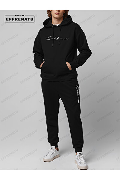 EFFRENATU Tracksuit Set Sweatshirt Jogger - Black-Gray Printed Oversize Hooded Hoodie