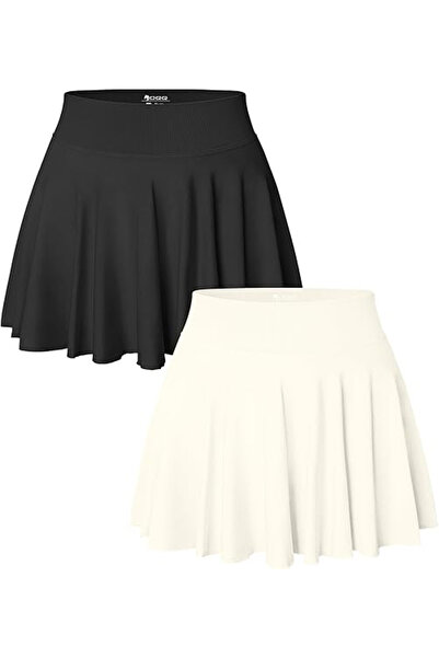 OEMS 2 Piece Mini Skirt Women 2 in 1 Flowy Sexy Stretchy Criss Cross Flared Casual Skirts