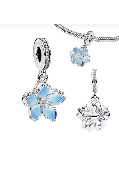 POSEİDONS JEWELLERY Mavi Çiçek Sallantılı Charm s925