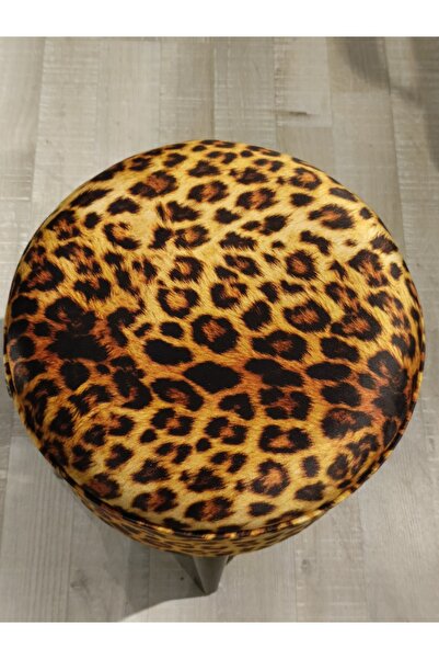 Store MERCAN MOBİLYA LEOPAR DESENLİ PUF BENCH SİYAH AYAK 43 CM