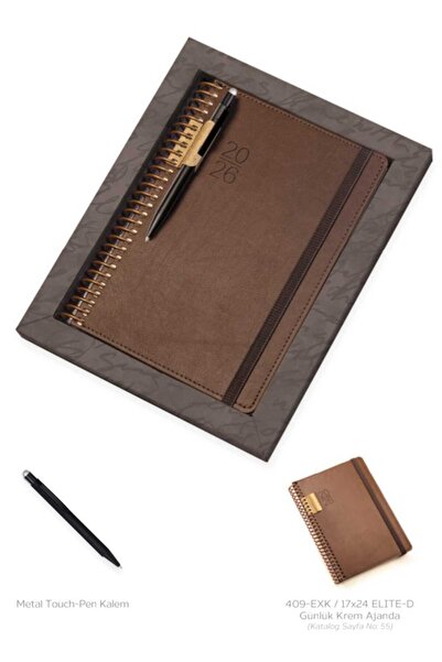 Gıpta 2026 Ajanda 17x24 günlük ajanda 409_EXK KALEMLİ SET KAHVERENGİ
