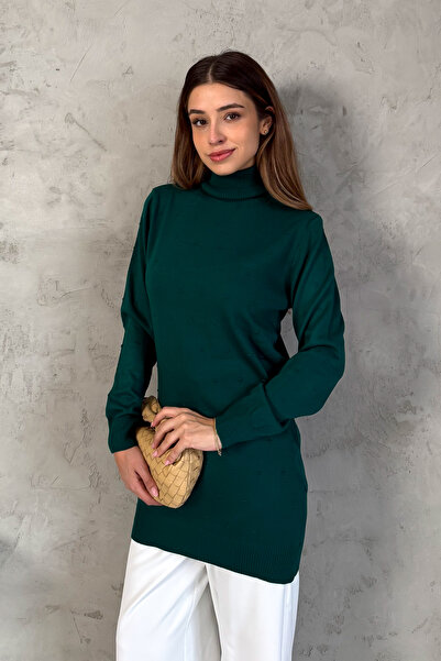 ModaPlaza Women's Pompom Patterned Turtleneck Knitwear Tunic 5211