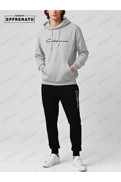 EFFRENATU Tracksuit Set Sweatshirt Jogger - Black-Gray Printed Oversize Hooded Hoodie