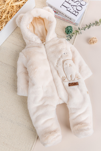 Babymod Premium Kalite Peluş Pamuk Penye Astarlı Ayıcık Fiğürlü Kışlık Kız-Er...