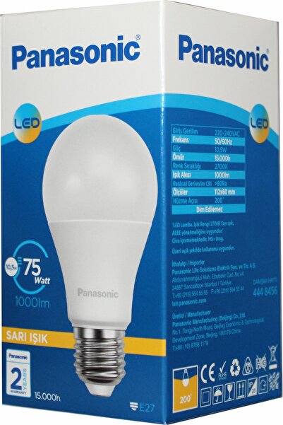 PANASONIC 10.5W LED Ampul – Sarı Işık | E27 Duy | Yüksek Parlaklık & Enerji Tasarrufu 5 ADET