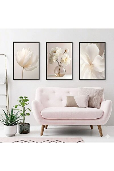 Linacci 3lü Siyah Metal Çerçeve Vazo Pudra Gerçek Cam Tablo Seti