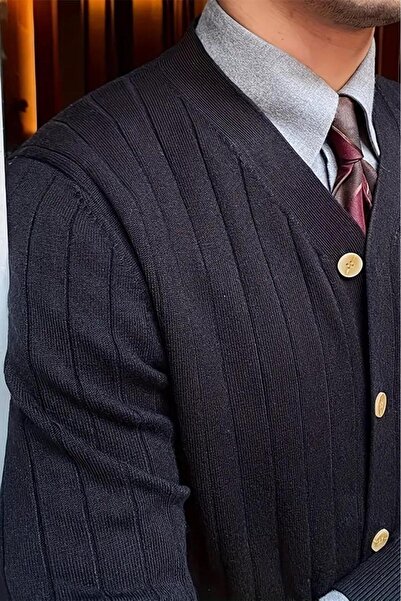 Oksit Michel Dar Kesim Slim Fit Buttoned V-Neck Cardigan Men's Cardigan