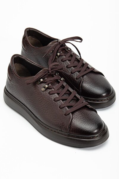 Dilimler Ayakkabı Genuine Leather Men's Casual Shoes Brown Flat Sole Tied
