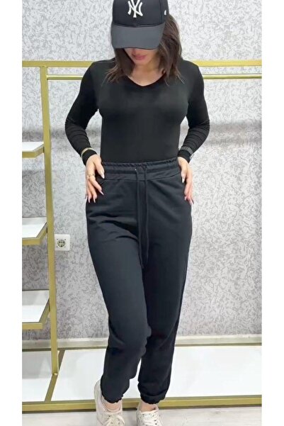 HepsitrentStore بنطال رياضي أسود اللون ذو أرجل مطاطية