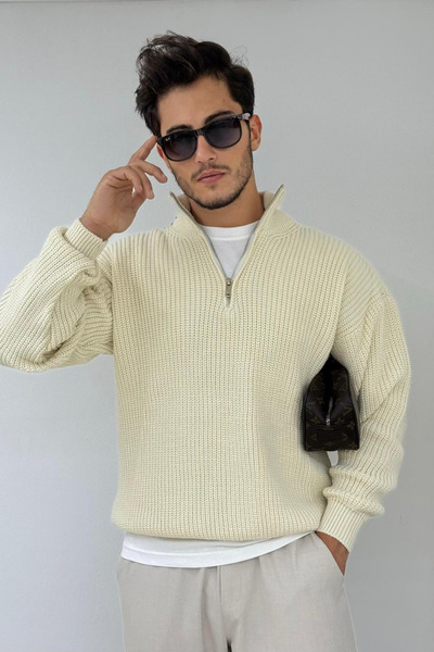 thesunfyre ΑΝΔΡΙΚΟ oversized Πλεκτό πουλόβερ με μισό φερμουάρ