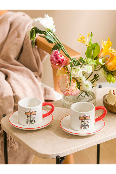 LC Waikiki Vizyon New Season Printed Two-Person Ceramic Coffee Cup Set 100 ml