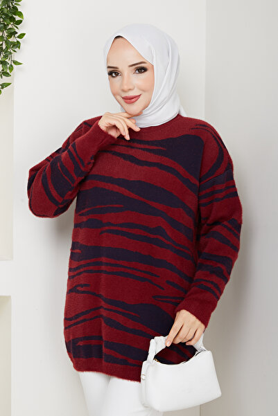 Pamuk Butik Women's Bearded Zebra Patterned Soft Knit Tunic