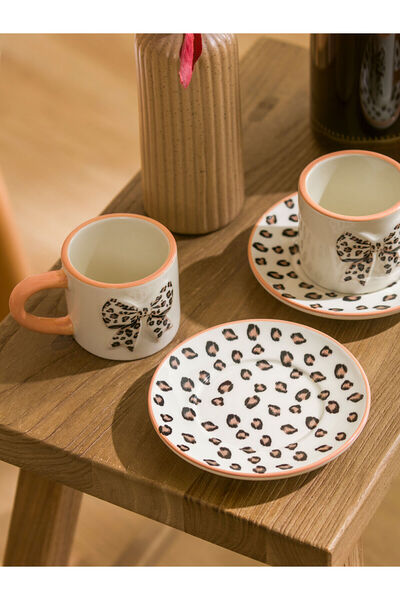 LC Waikiki Leave Your Style with Us |   Bow Patterned Two-Person Ceramic Coffee Cup Set 100 ml