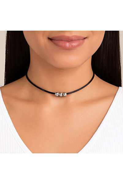 Kutcha Accessories Siyah İpli Parlak Boncuklu Choker Kolye – Hediye Kutulu Za...