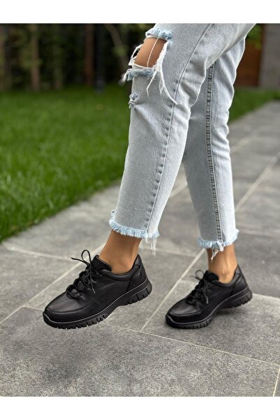 DİVA Μαύρα Δερμάτινο Ορθοπεδικό Γυναικεία Casual Παπούτσια