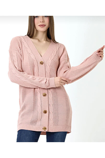 rushana Women's V-Neck Hair Braided Knitwear Cardigan