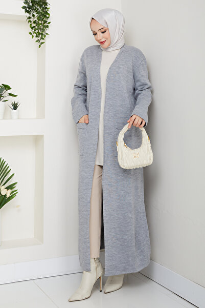 Pamuk Butik Women's Steel Mesh Pocket Long Knit Cardigan