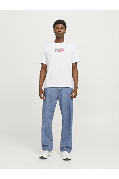 Jack & Jones JJECORP T-Shirt mit Grafikdruck – O-Ausschnitt, SS-Modell, Noos 12268415   Weiß
